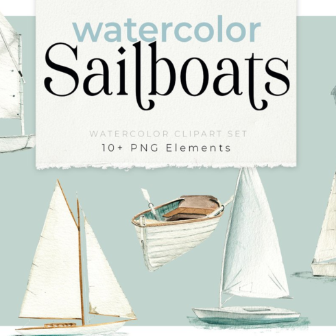 Images preview sailboats watercolor clipart set.