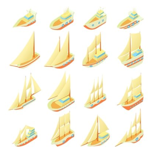 Images preview sailing ship icons set.