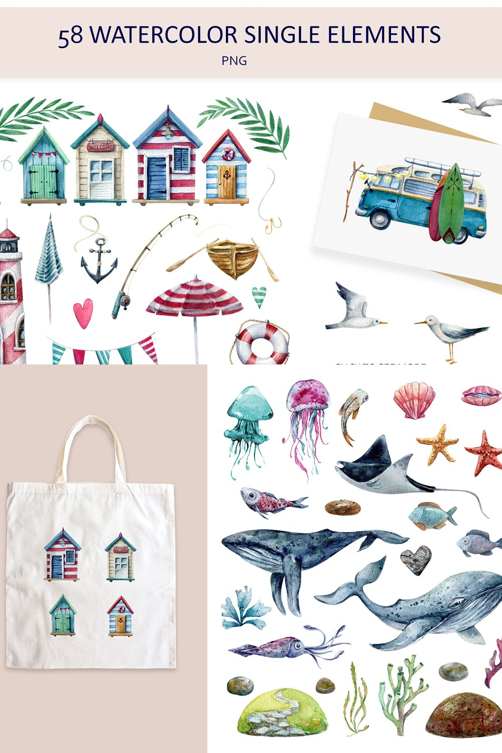 Illustrations sea and summer letteringwatercolor of pinterest.