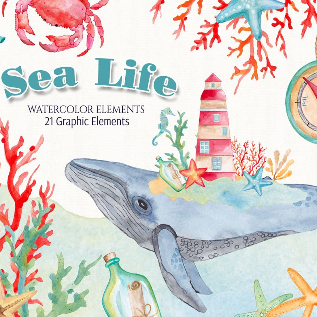 Images preview sea life watercolor.