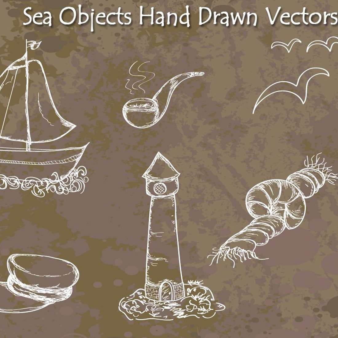 Images preview sea objects hand drawn vectors.