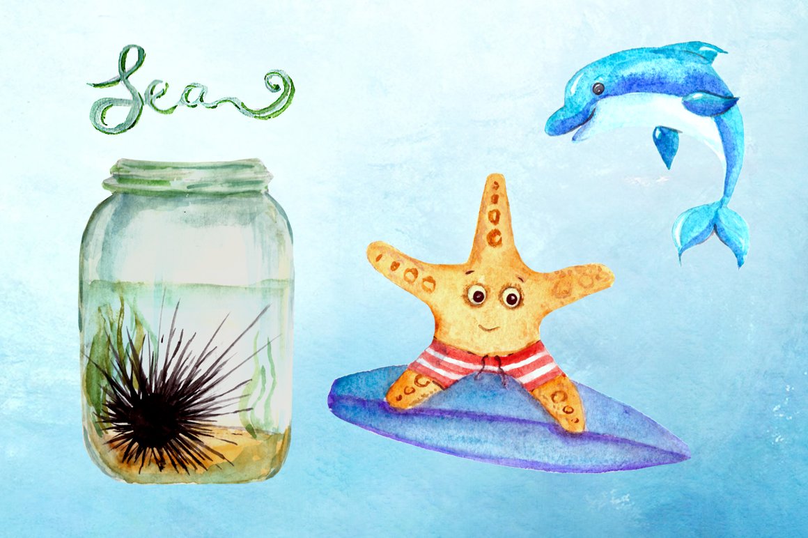 A jar and a star and a dolphin.