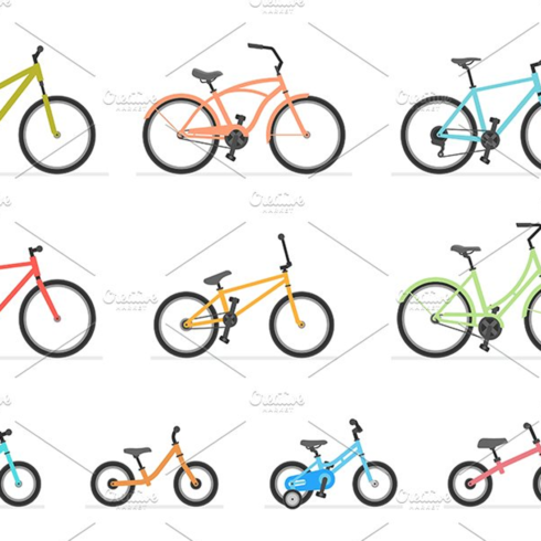 Images preview set of different bicycles.