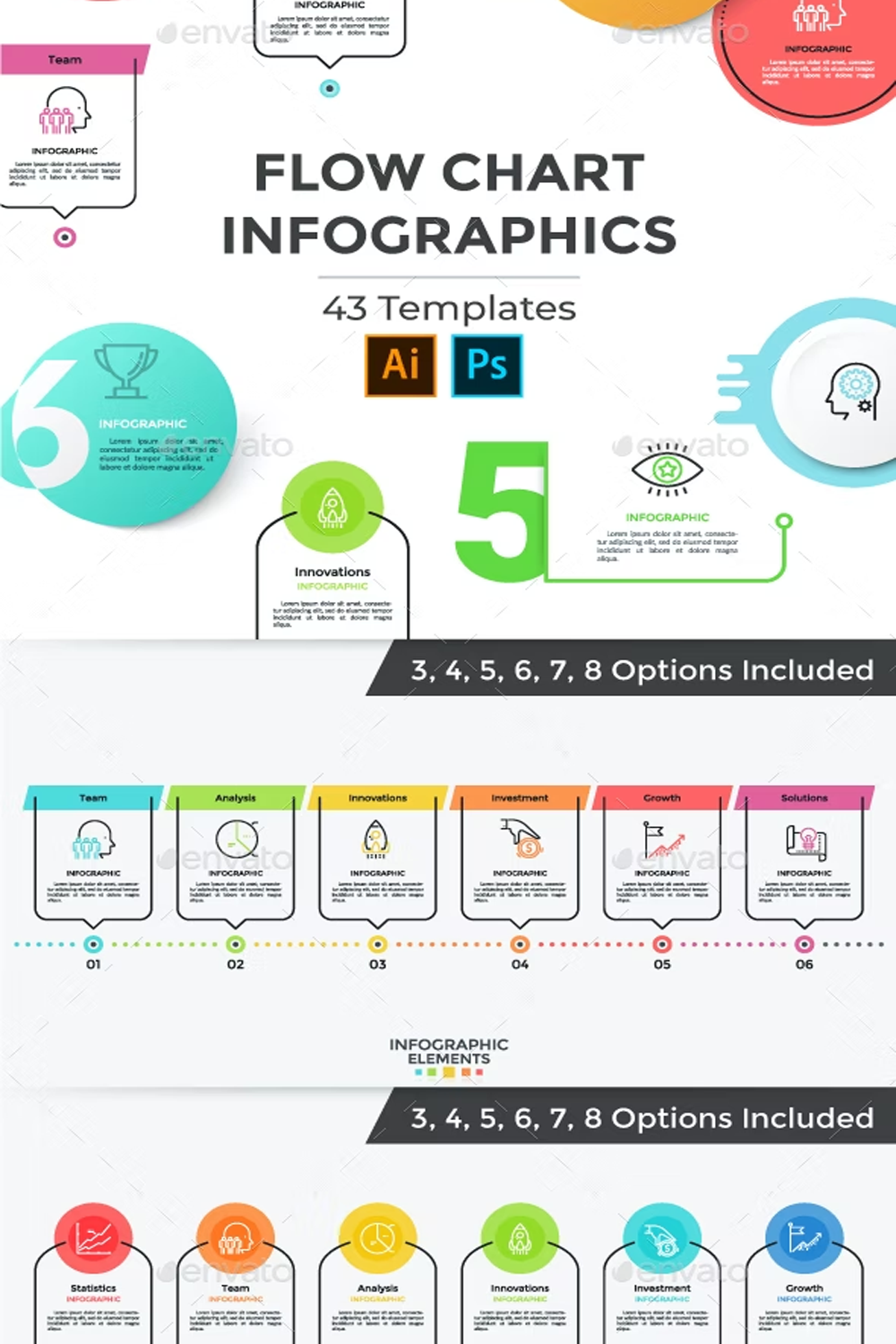 Illustrations set of flow chart infographics pinterest.