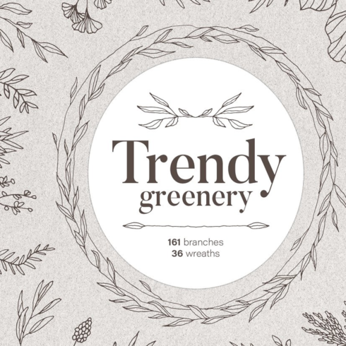 Images preview set of hand drawn greenery.