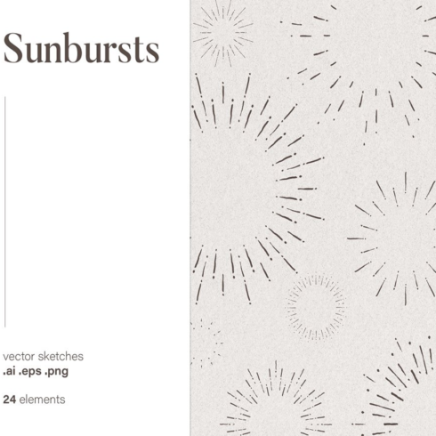 Images preview set of hand drawn vintage sunbursts.