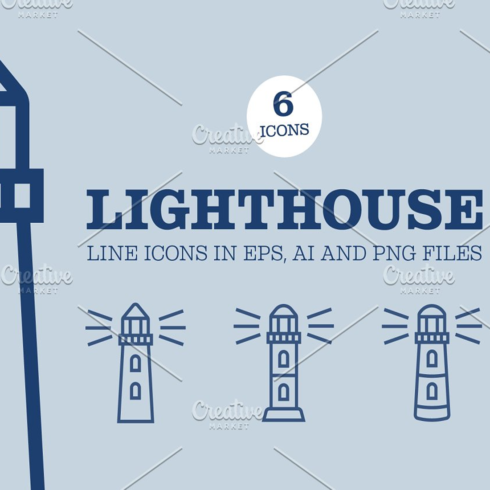 Images preview set of lighthouse line icons.