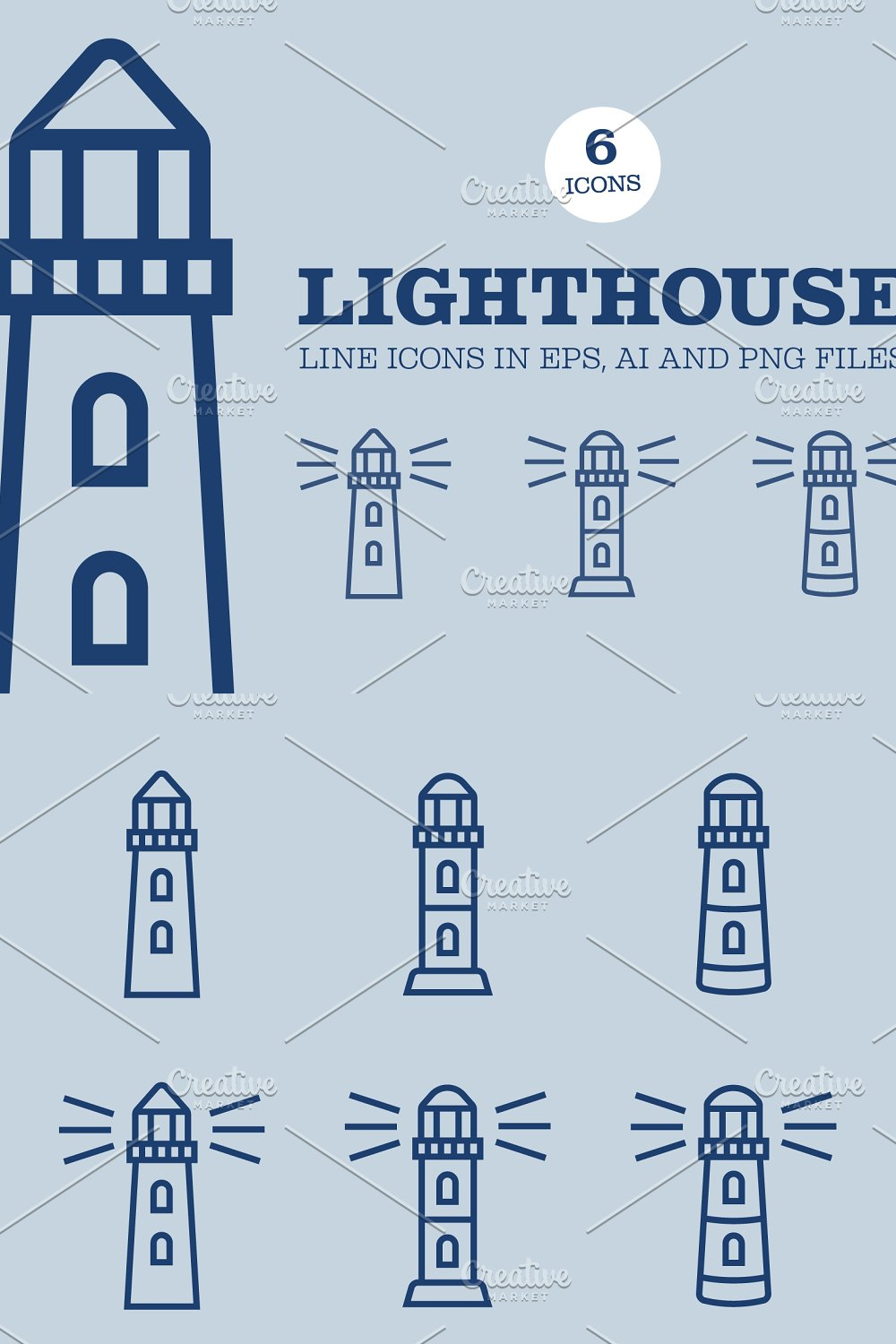 Illustrations set of lighthouse line icons of pinterest.