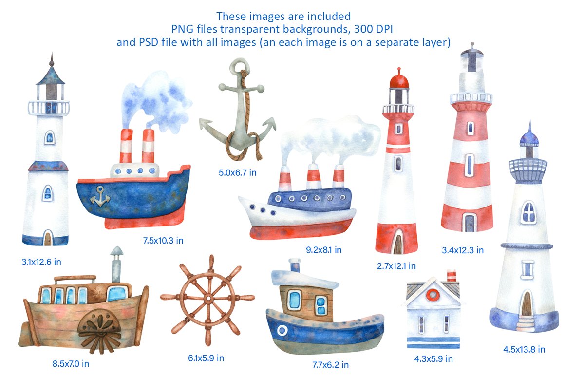 Images of ships and lighthouses.