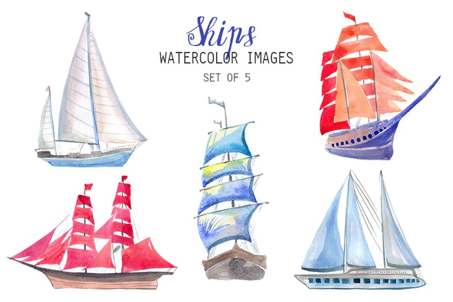 Colored ships clipart.
