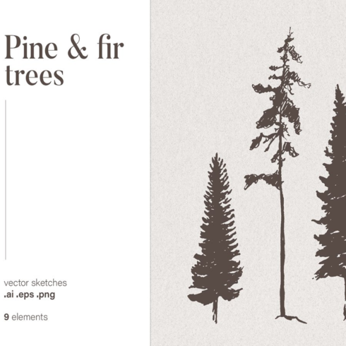 Images preview silhouettes of pine and fir trees.