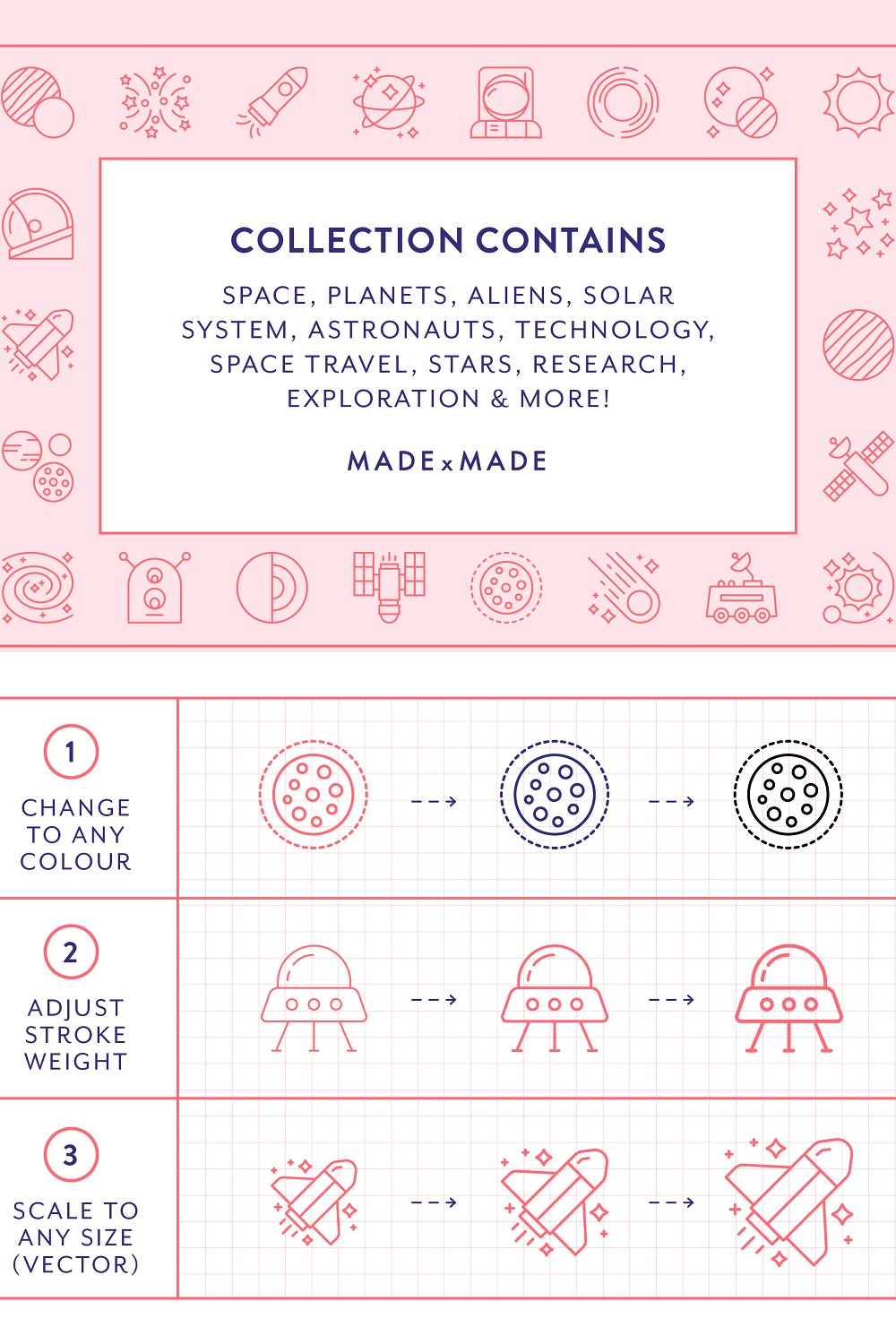 Illustrations space line icons of pinterest.