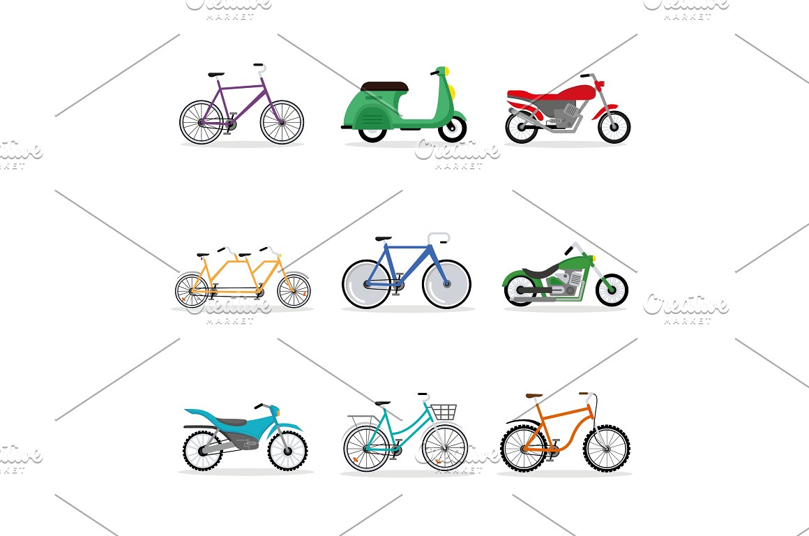 Images with nine bikes and motorcycles.