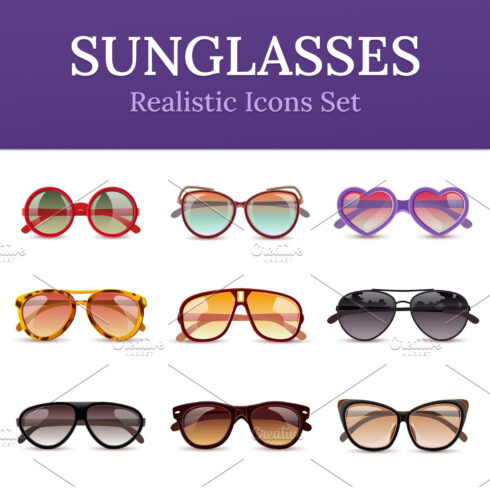 Images preview sunglasses realistic icons set.