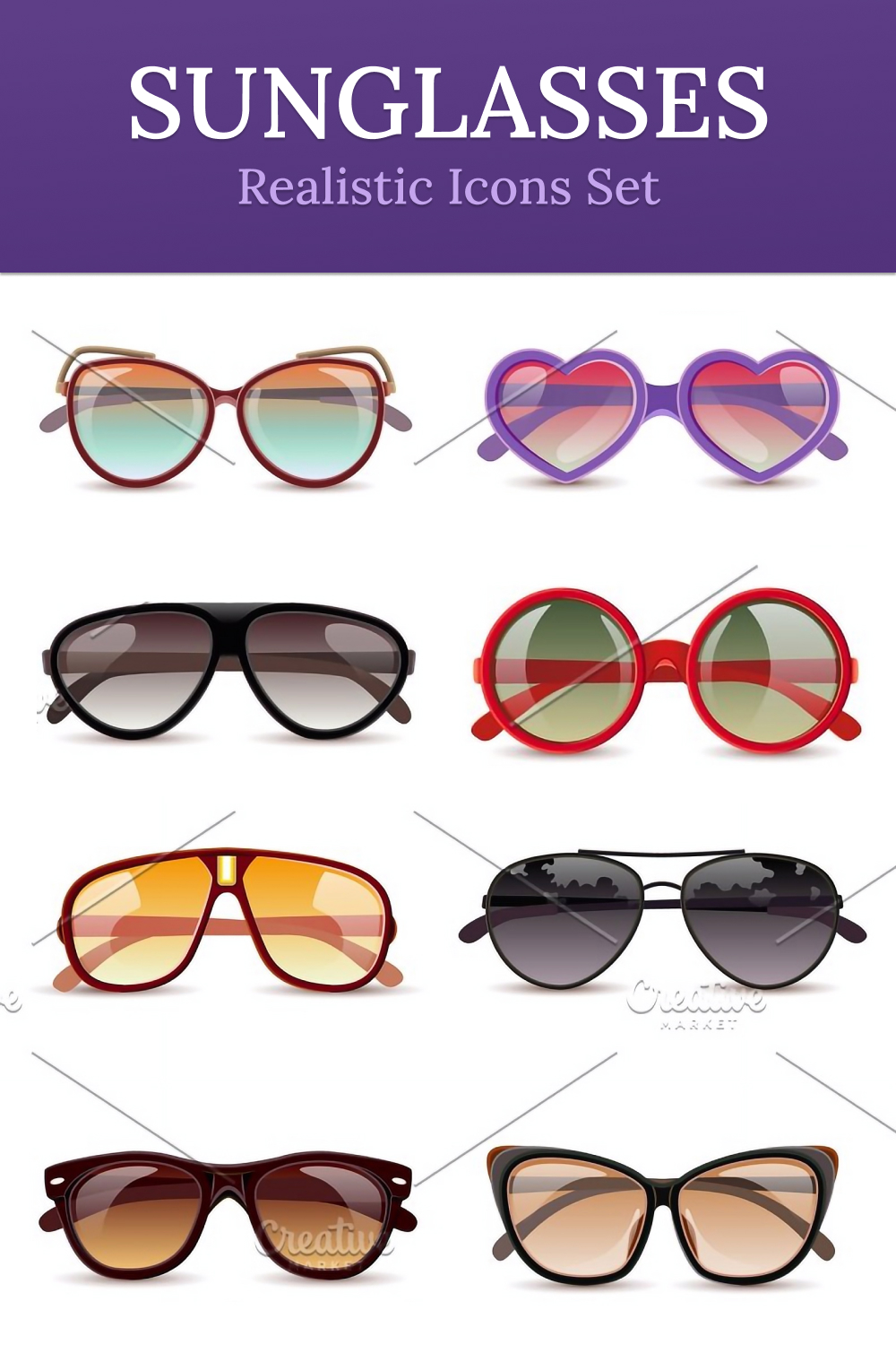 Illustrations sunglasses realistic icons set of pinterest.