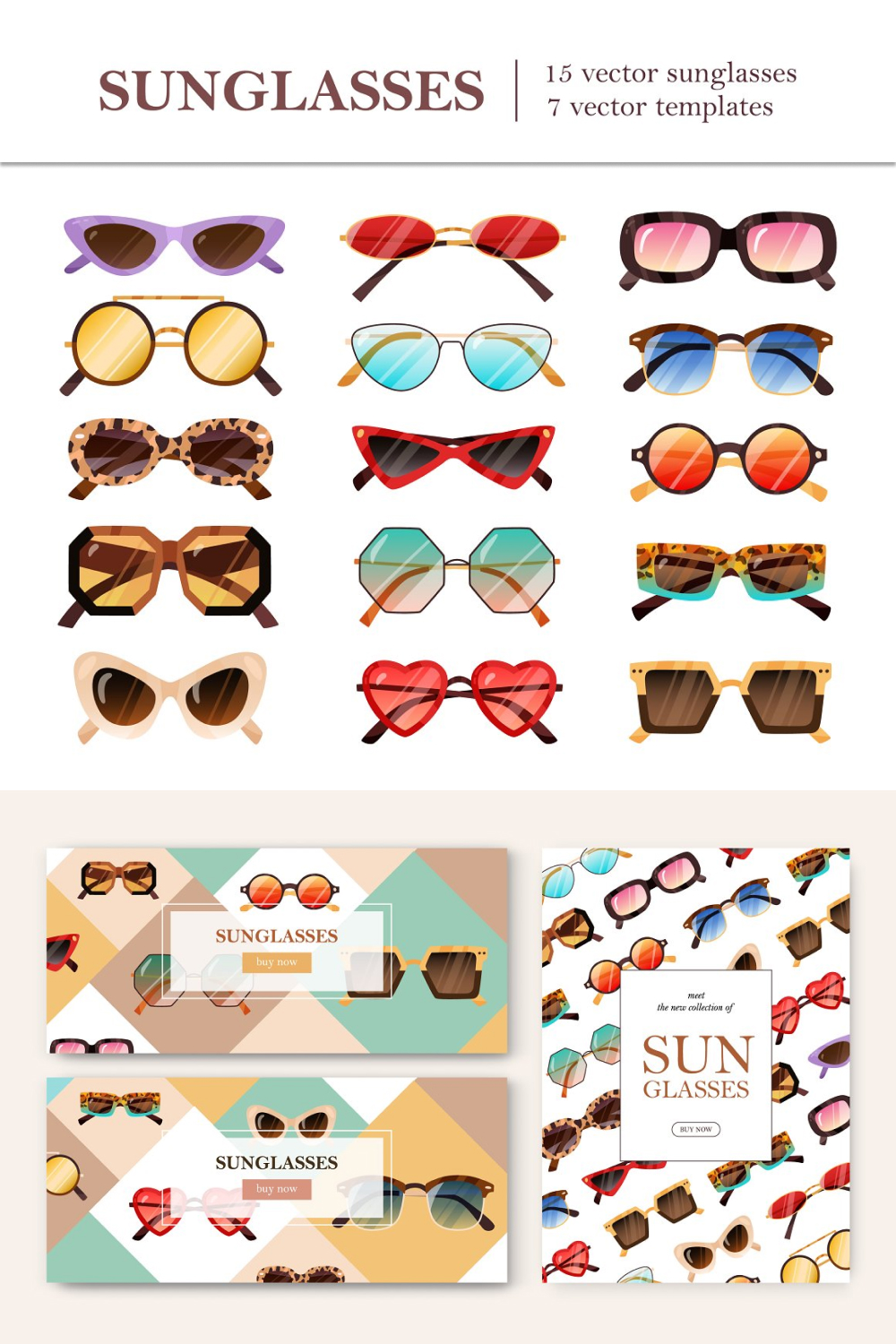 Illustrations sunglasses set and templates of pinterest.