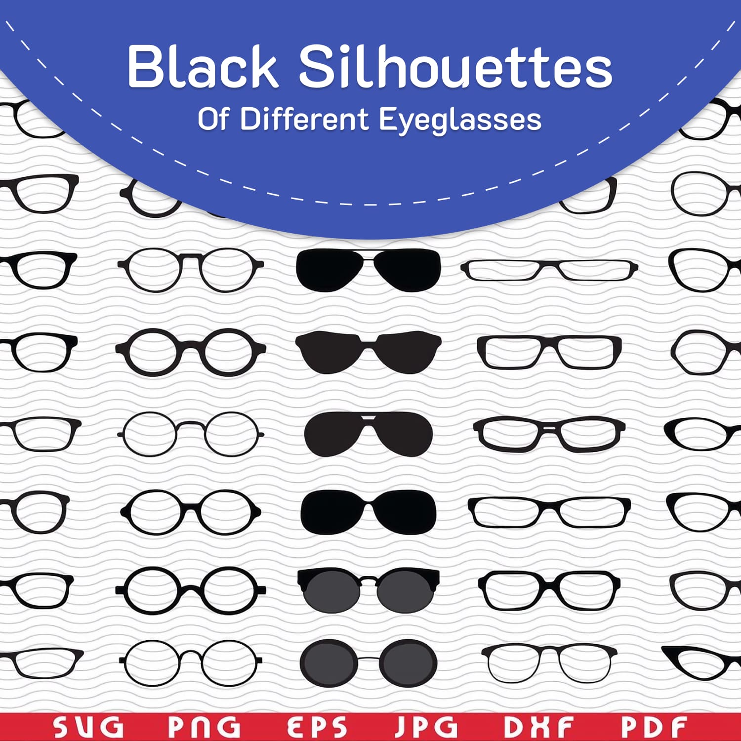 SVG Eyeglasses, Black silhouettes, main image.