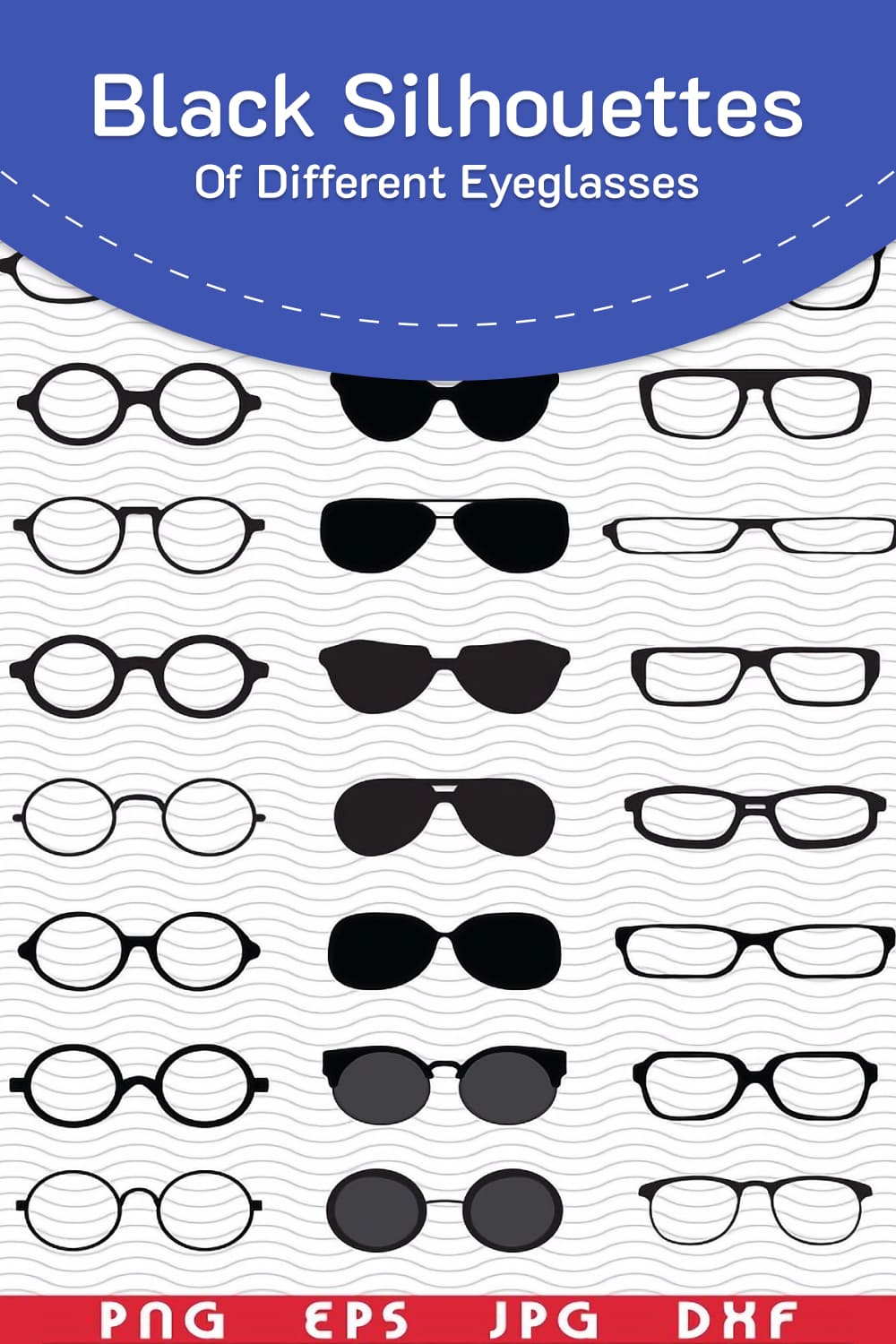 SVG Eyeglasses, Black silhouettes, image for pinterest.