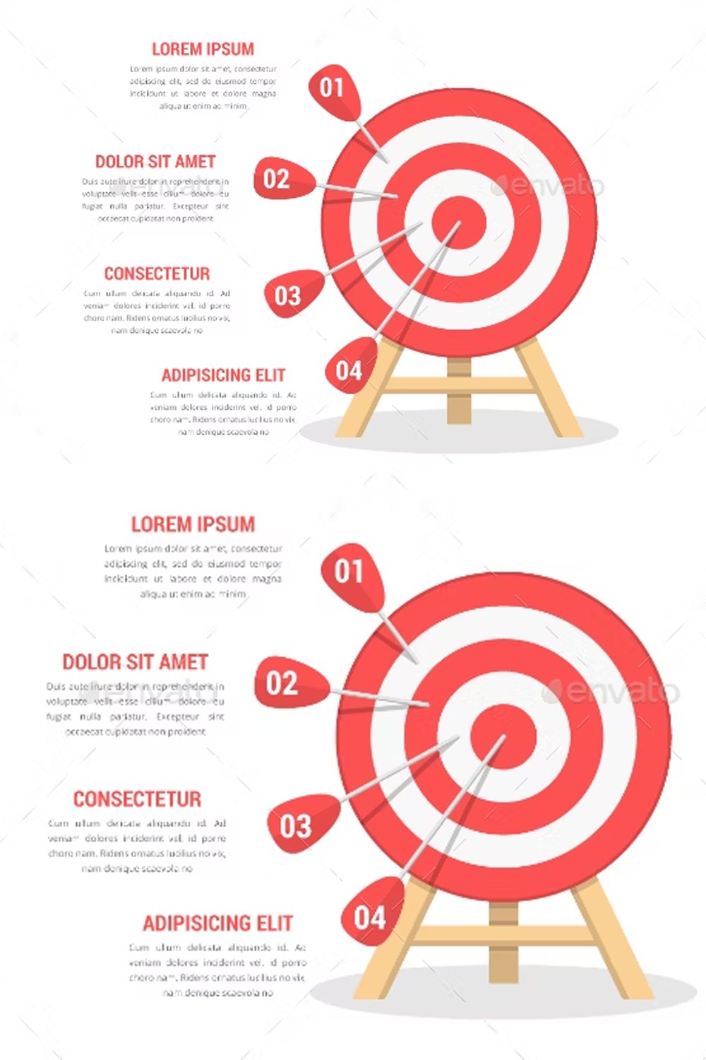 Illustrations target with 4 arrows of pinterest.