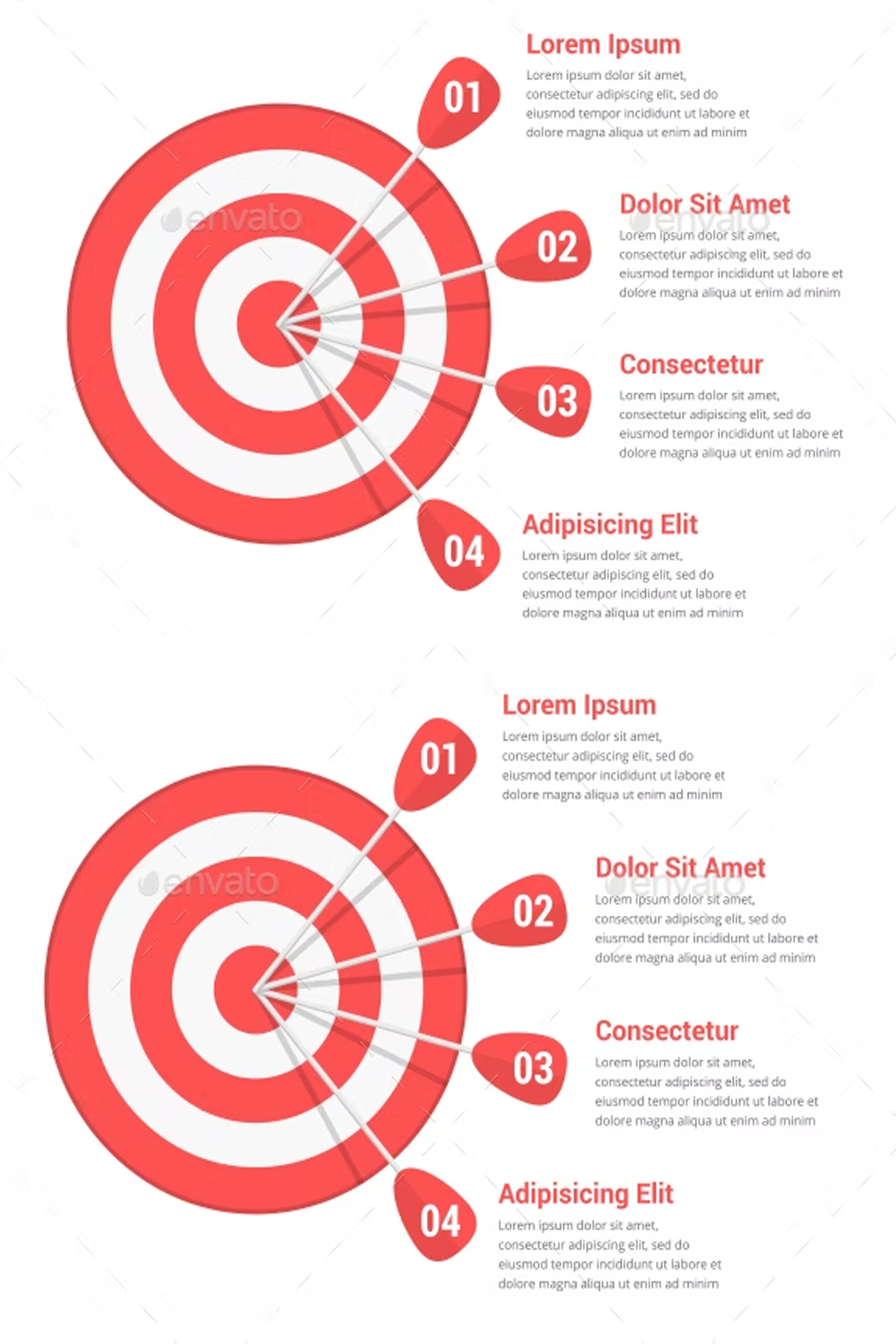 Illustrations target with four arrows of pinterest.