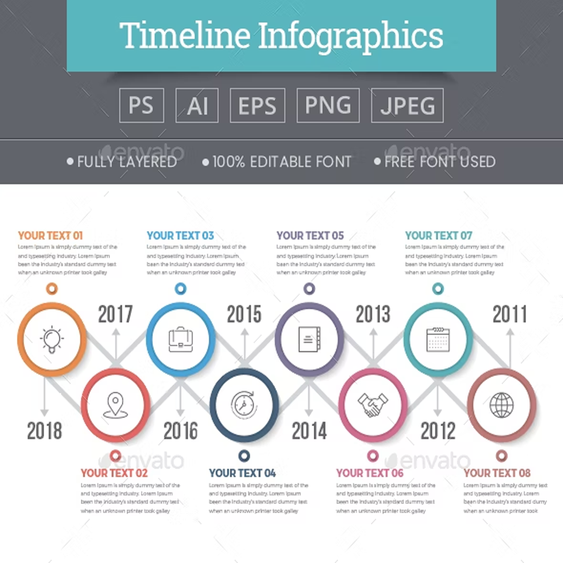 Images preview timeline infographics.