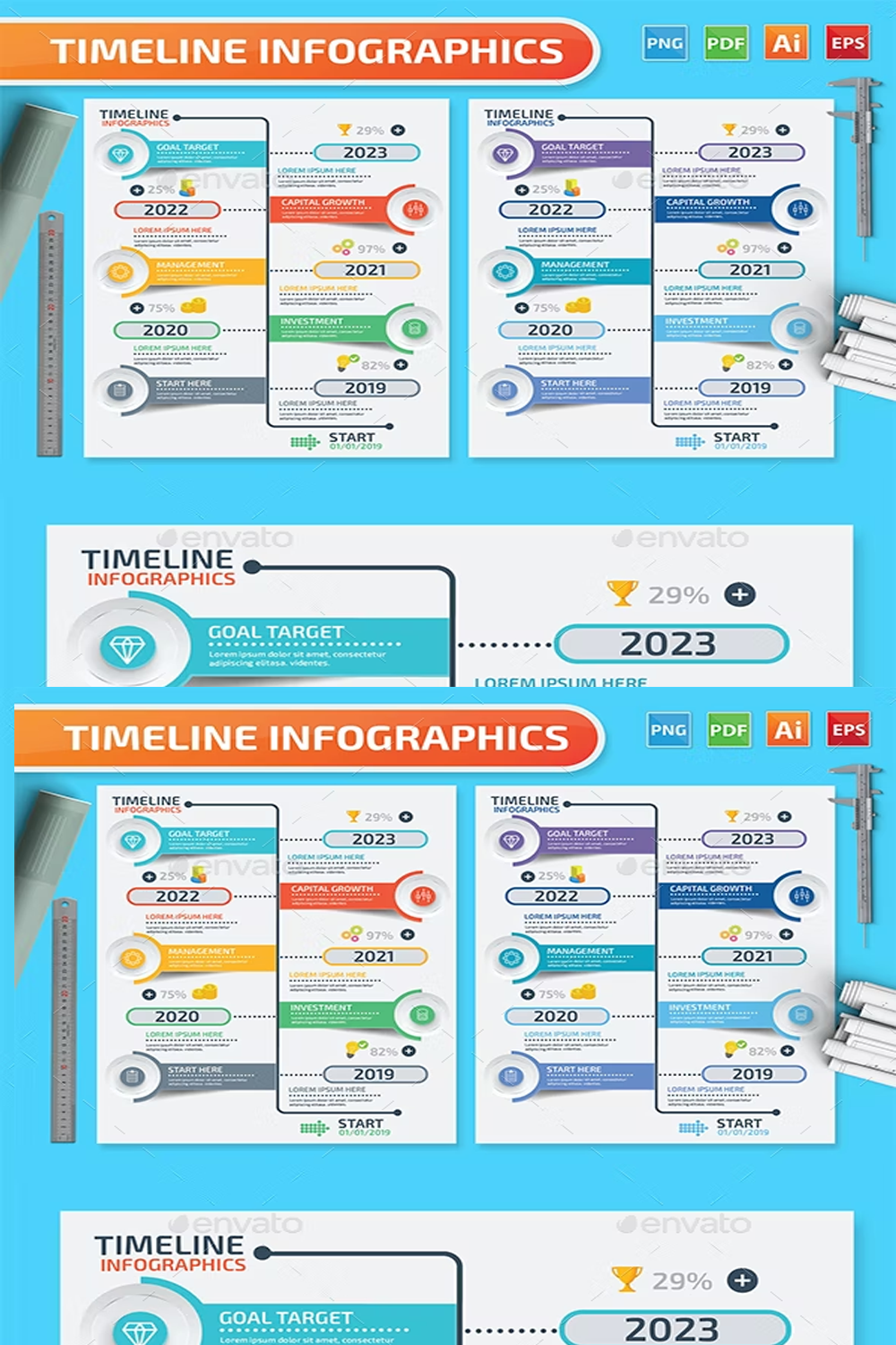 Illustrations timeline infographics design of pinterest.