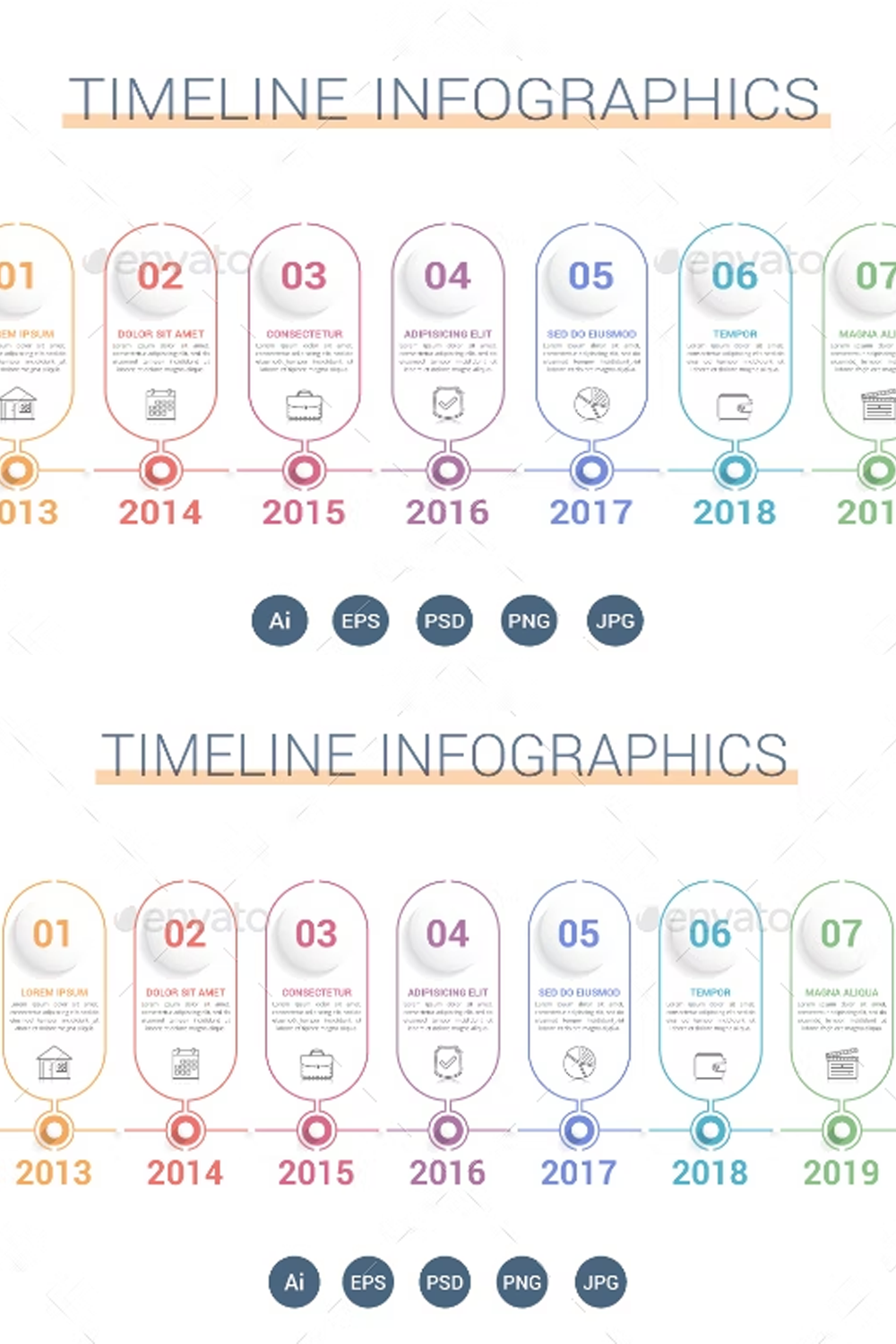 Illustrations timeline infographics of pinterest.