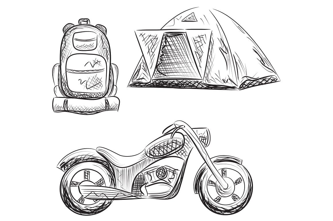 Hand drawn equipment for tourism.