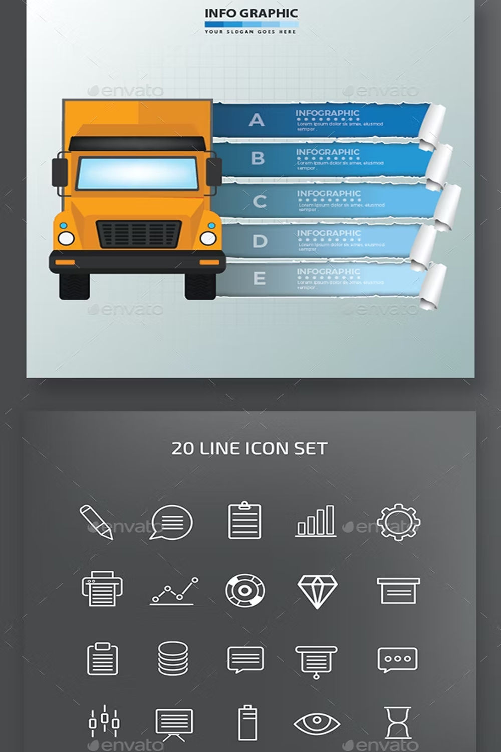 Illustrations truck infographics design of pinterest.