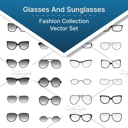 Types of glasses and sunglasses, main picture.