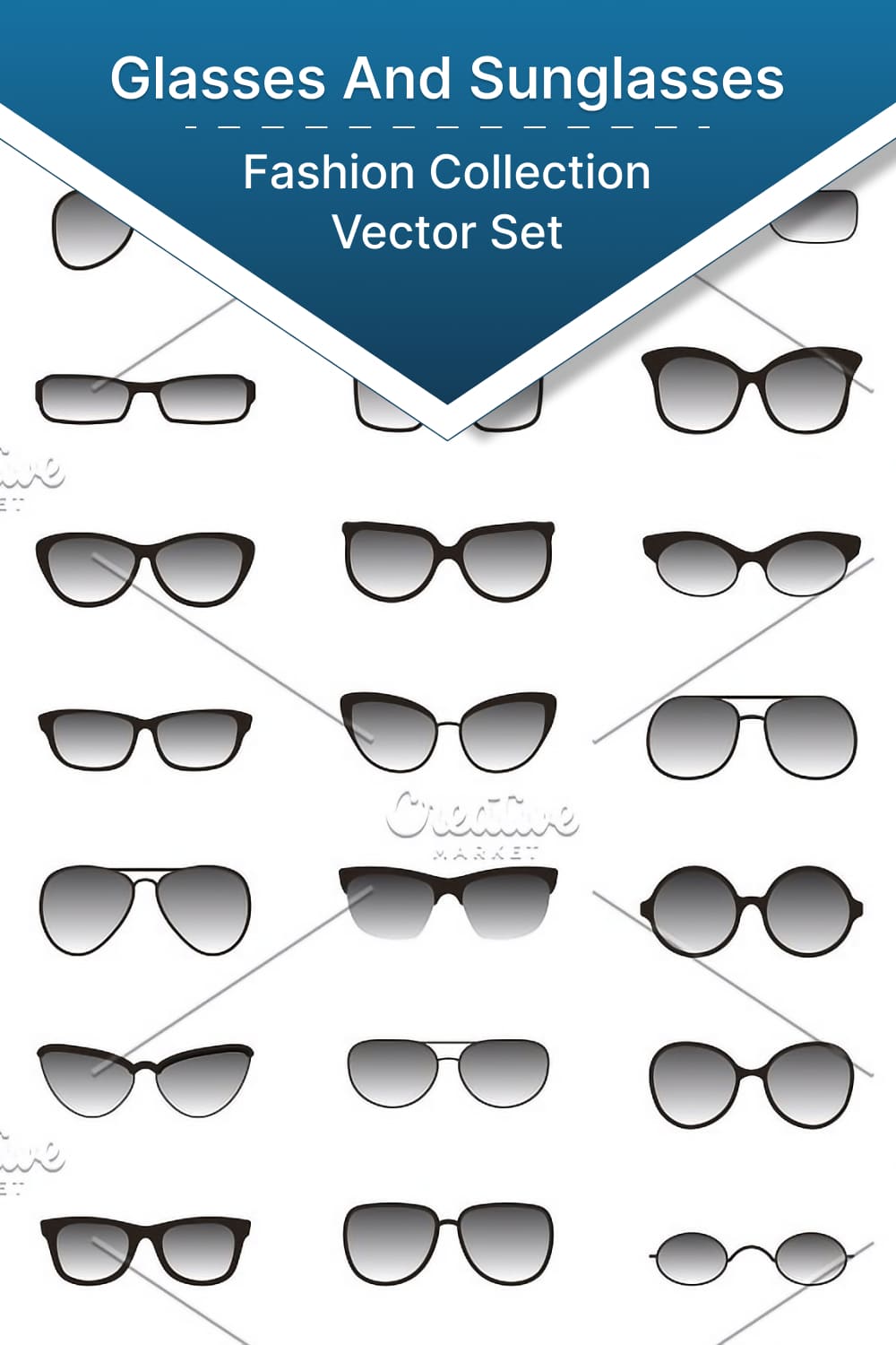 Types of glasses and sunglasses, image for pinterest.