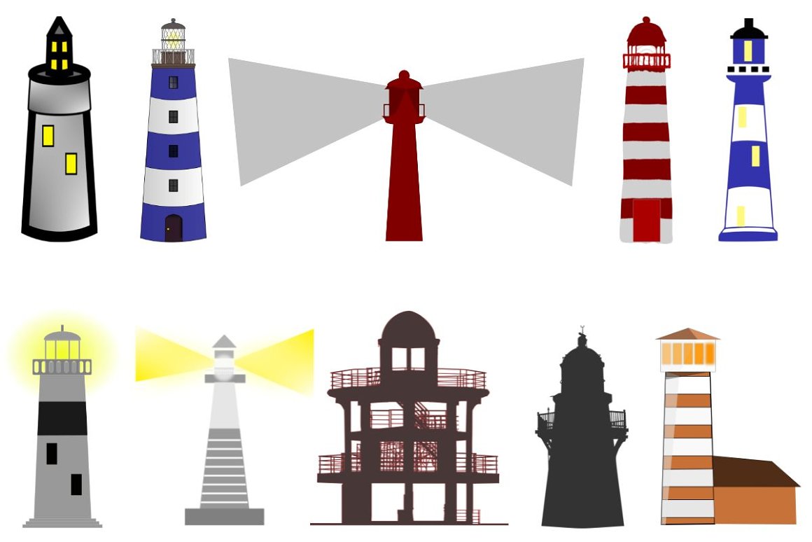 Image of lighthouses of different stripes.