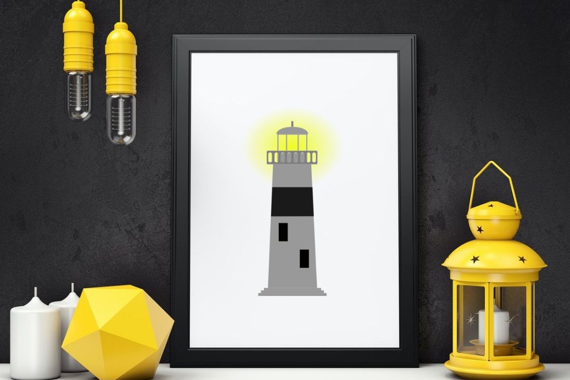 Gray lighthouse on a white background picture.