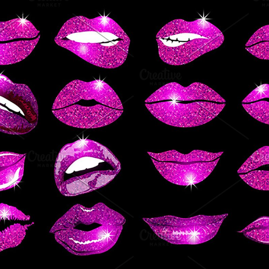 vector lips pink set design glitter 876