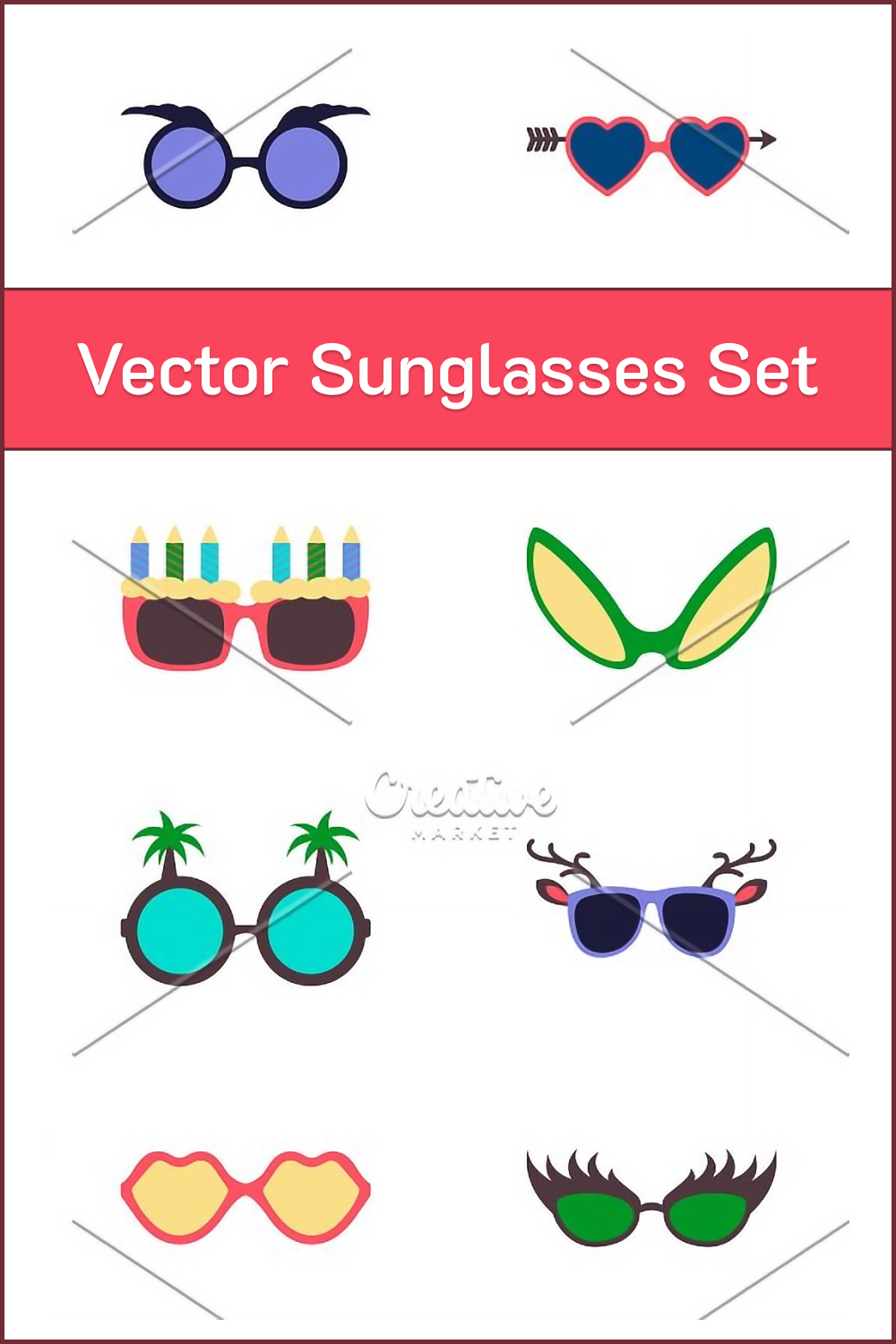Illustrations vector sunglasses set of pinterest.