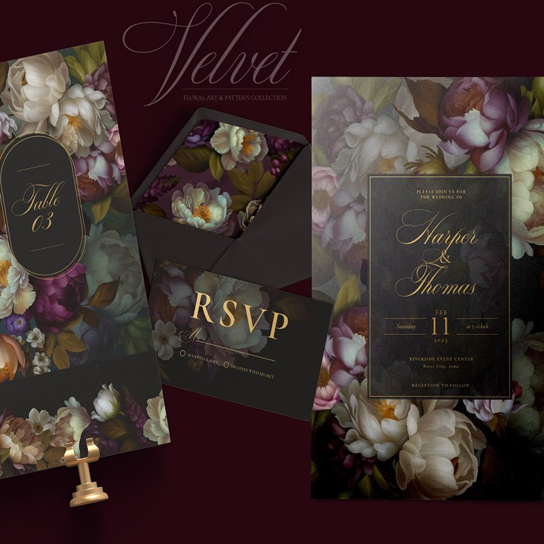 Images preview velvet moody floral clip art.