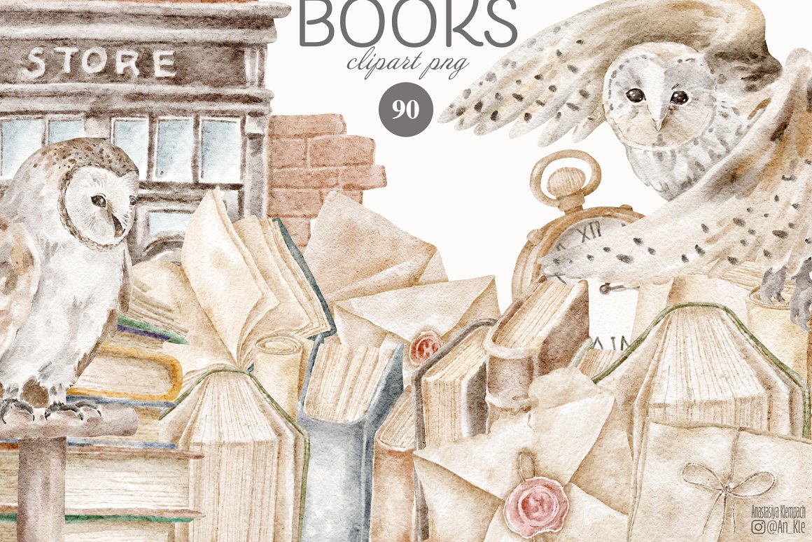 Images of a library, owls, and more.