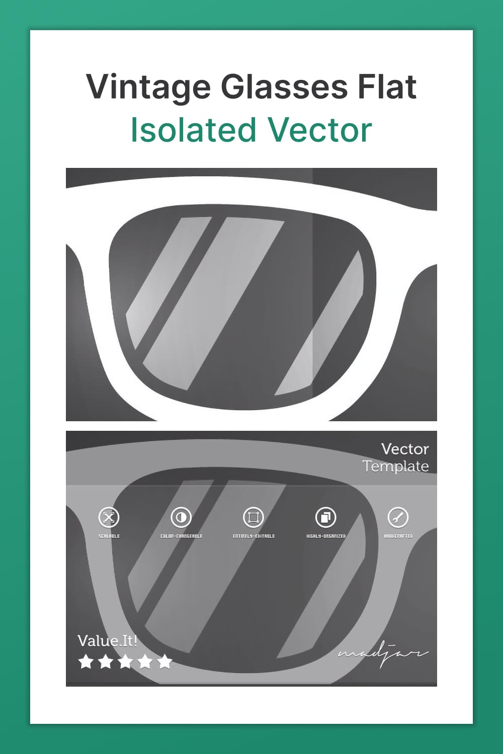 Vintage Glasses Flat Isolated Vector, image for pinterest.