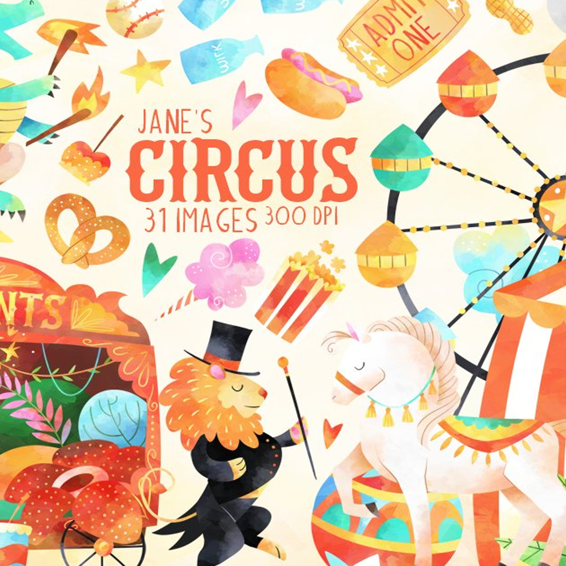 Images preview watercolor circus clipart.