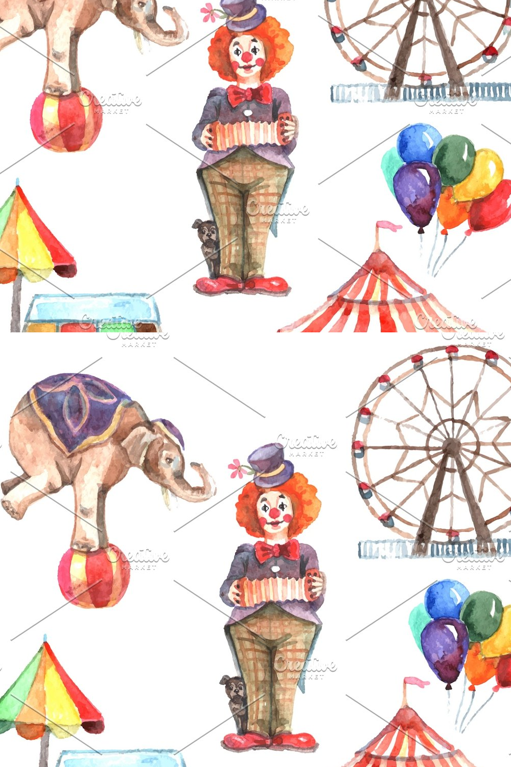 Illustrations watercolor circus icons set of pinterest.