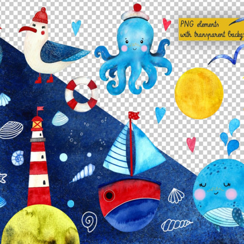 Images preview watercolor clipart sea voyage.