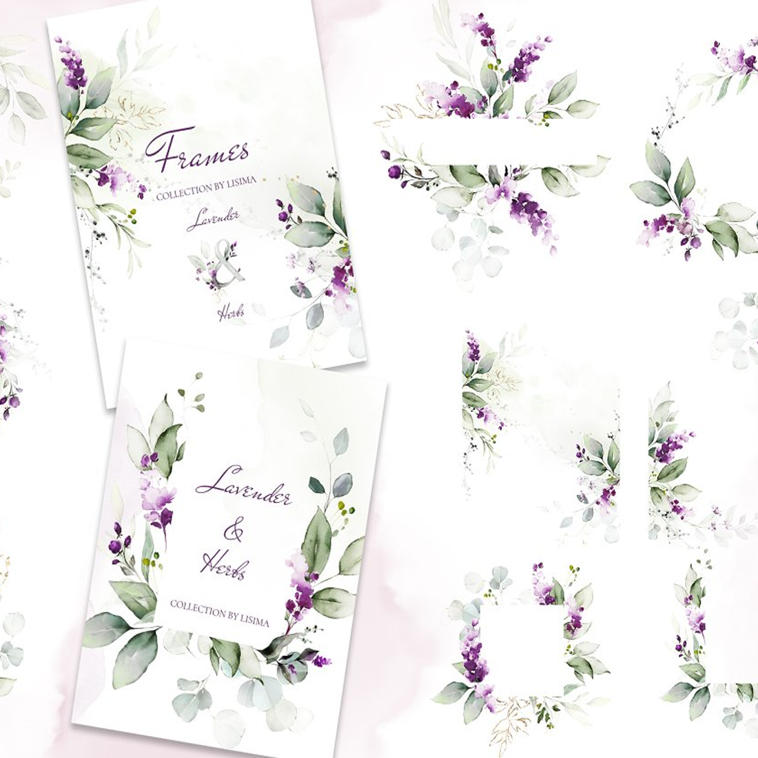 Images preview watercolor lavender wedding flowers.