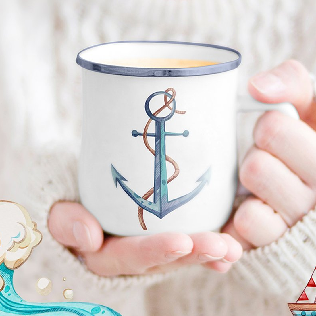 Images preview watercolor nautical illustration set.