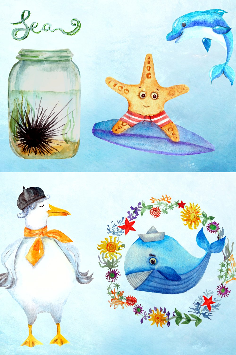 Illustrations watercolor seaside clip art set of pinterest.