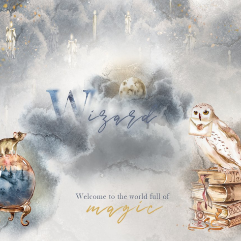 Images preview watercolor wizard clipart set.