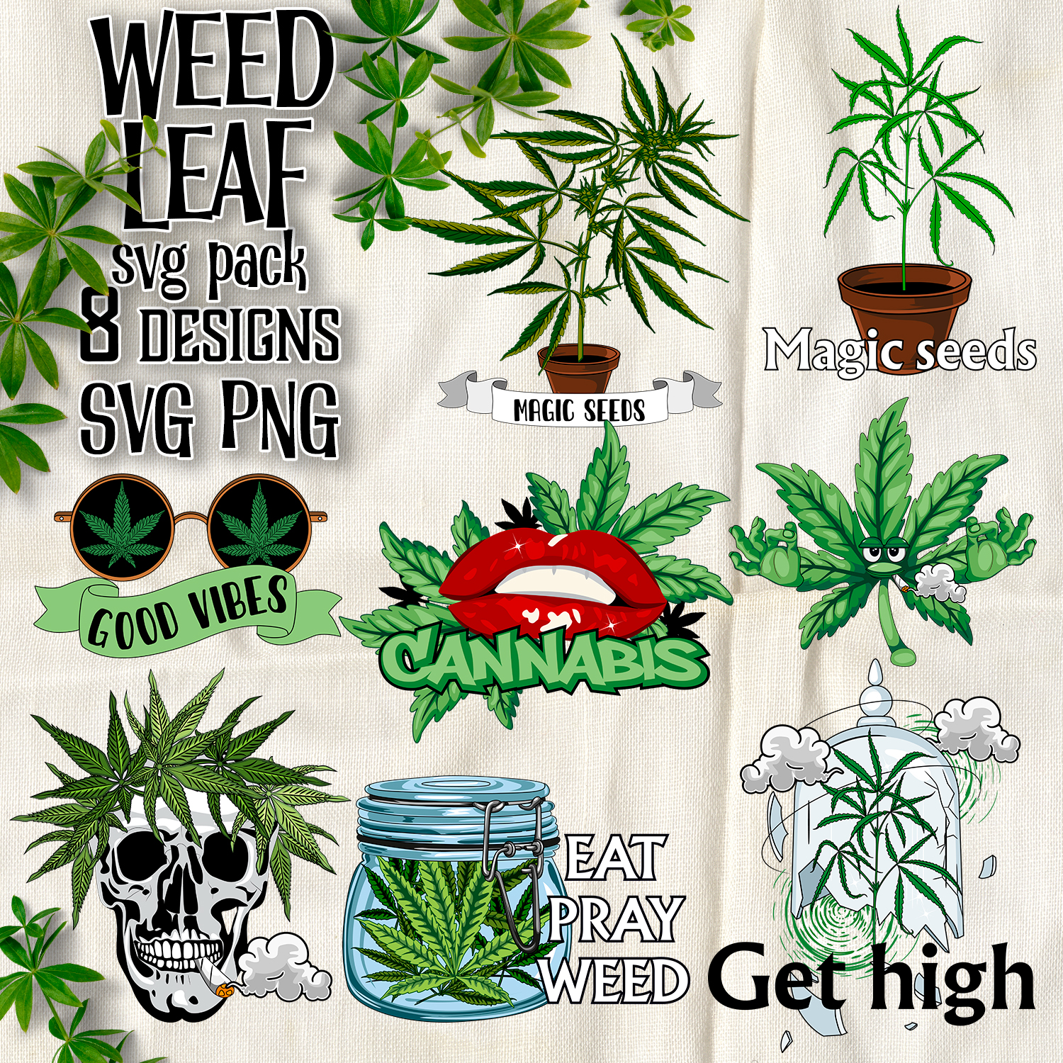 Illustrations weed leaf svg.