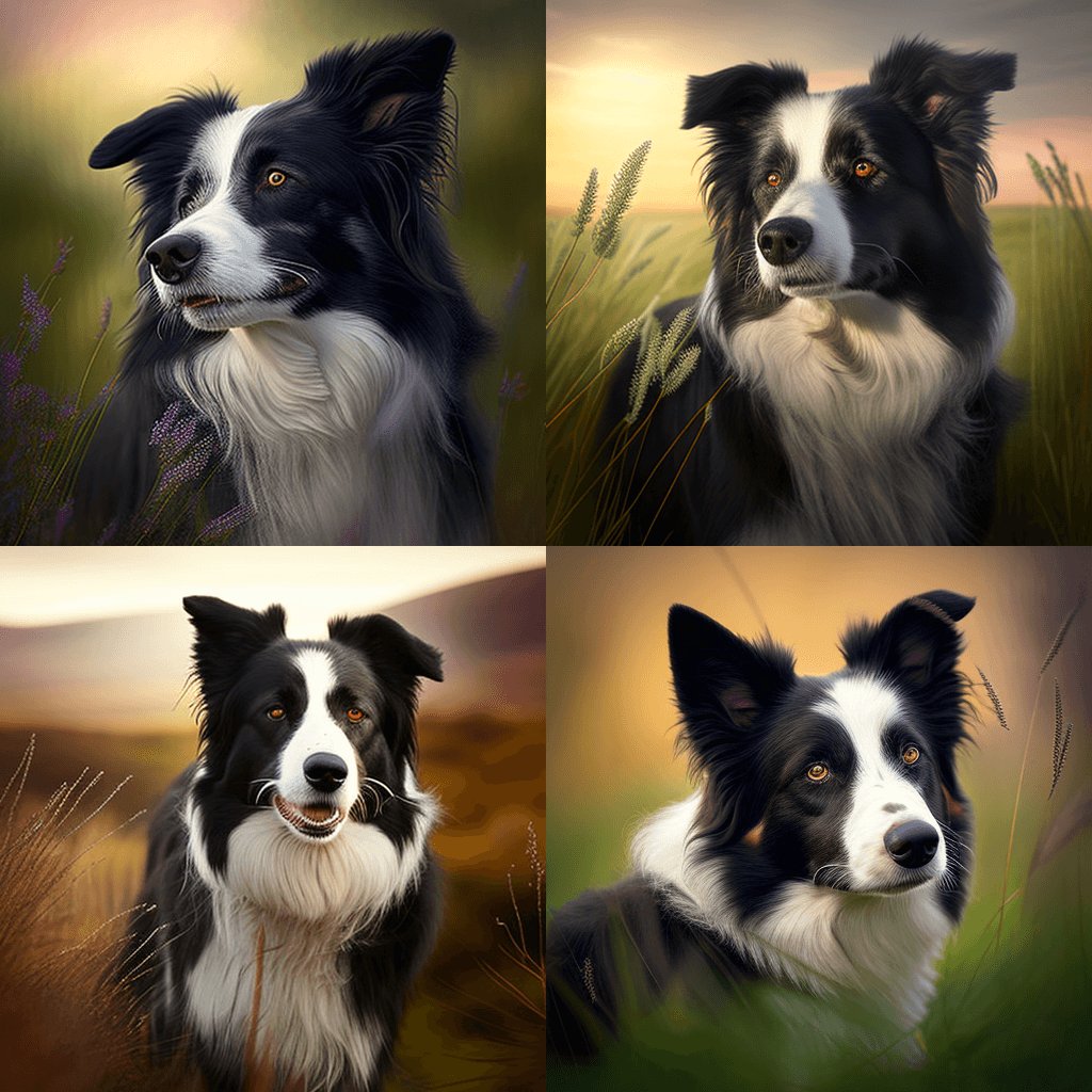 A collage of four pictures of a border collie.