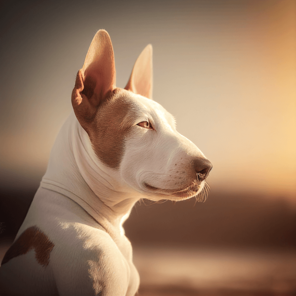 A brown and white dog with a white collar.