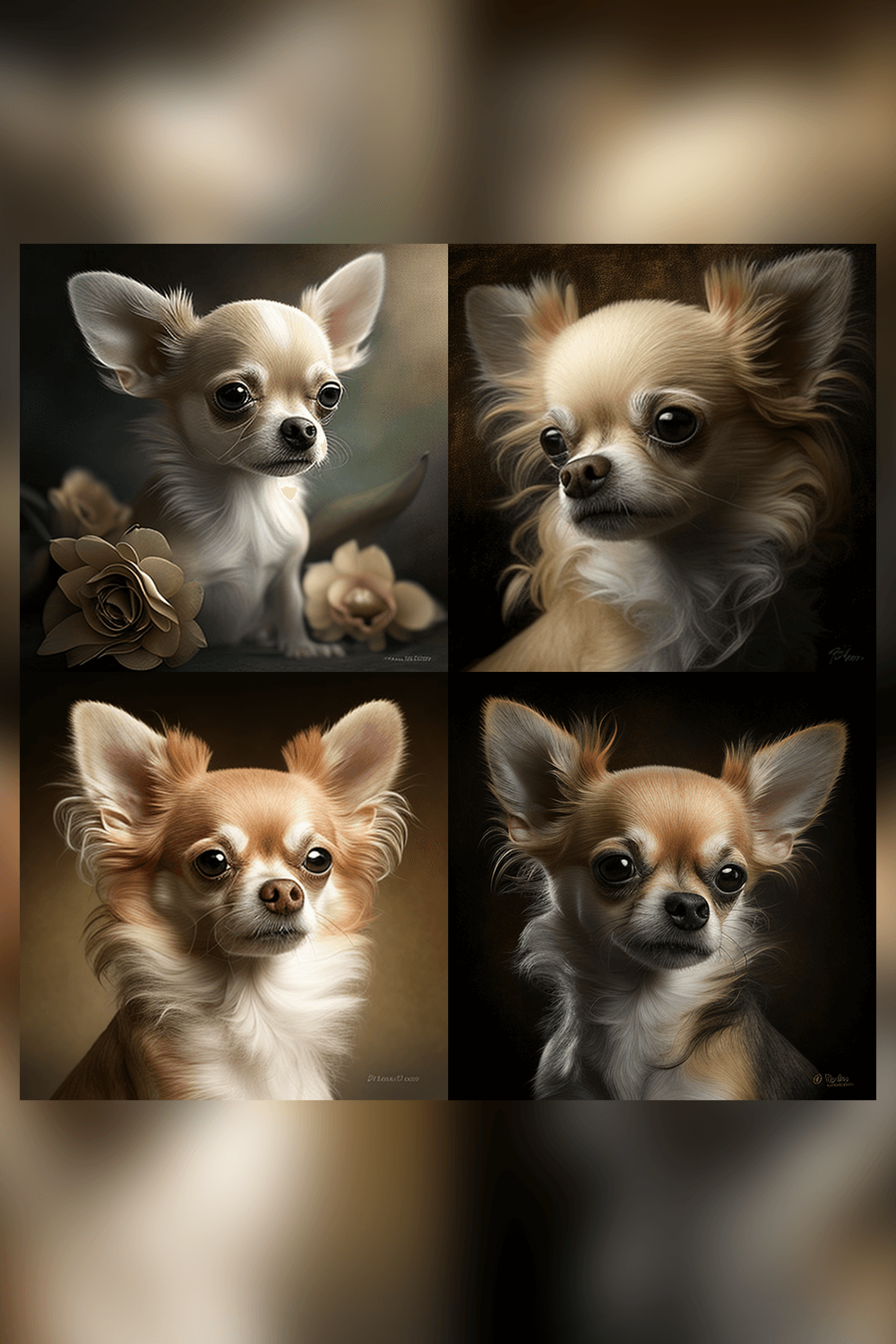 A series of four pictures of a small dog.