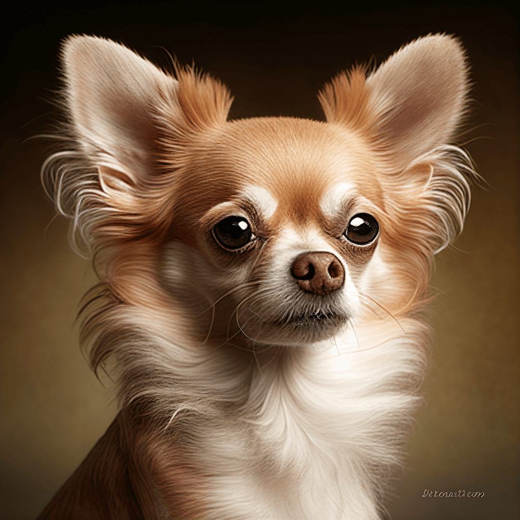 A painting of a small dog with big eyes.